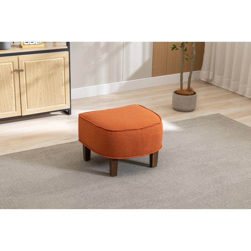 29.13" Linen Accent Chair with Pillow Back, Ottoman and Solid Wood Legs